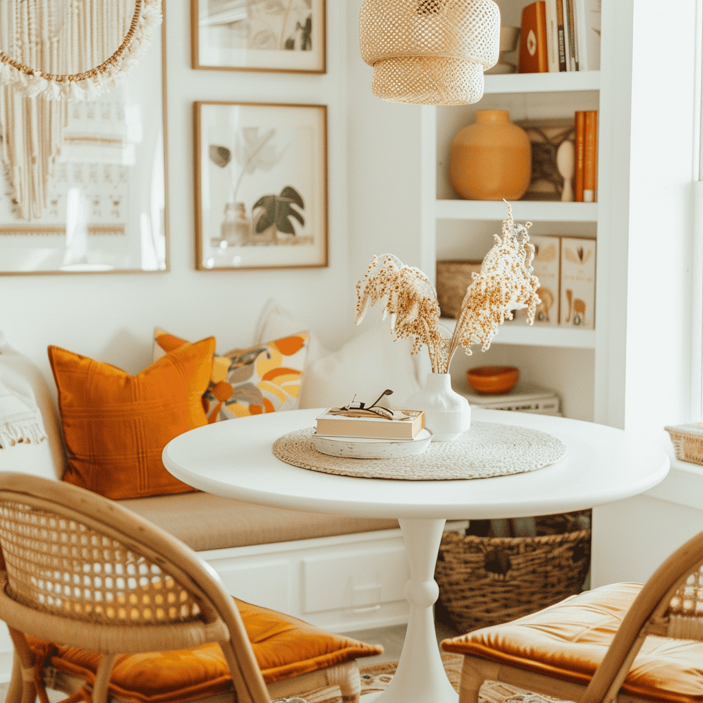 Orange Pillows Home Office Decorated Boho